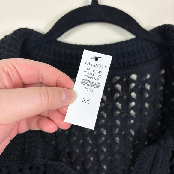 Talbots Black Lightweight Cotton Open Stitch Johnny Collar Sweater Vest - Picture 10 of 10